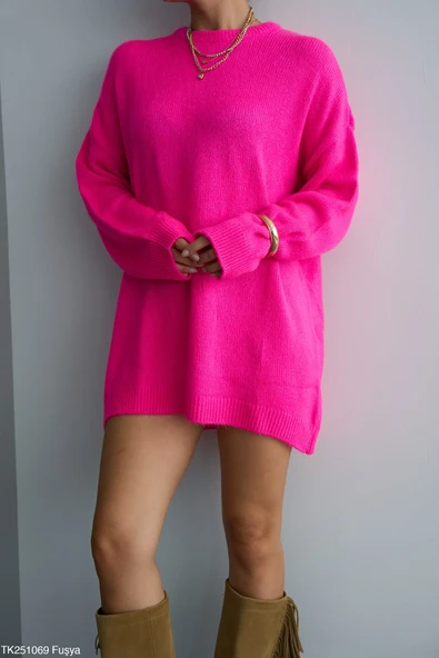 Bisiklet Yaka Tüylü Oversize Kazak - Resim 6