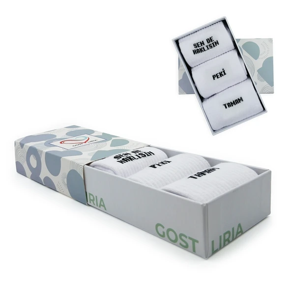 GOST LİRİA - Sloganlı Ribanalı  Ünisex Tenis Çorap 3 lü - Resim 2