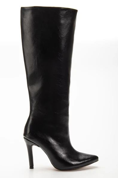 Siyah Kırışık Rugan Günlük Bayan Çizme - Resim 5