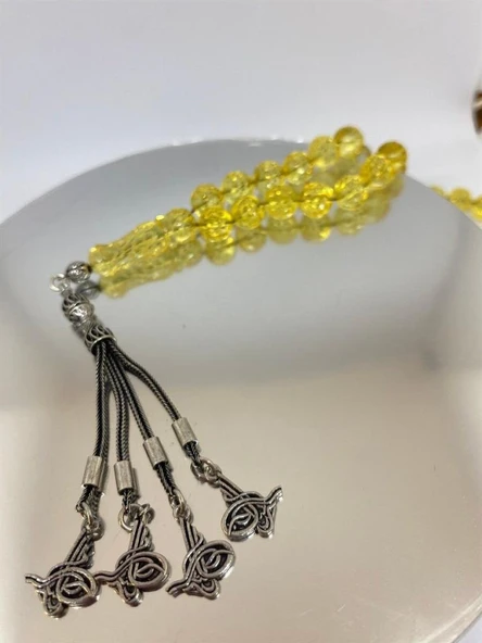Tesbih TSBH0038AH 925 Ayar Gümüş Püsküllü  Faseta Kesim Usta El İşçilikli Ukrayna Su Damla  Kehribar Tesbih - Resim 6