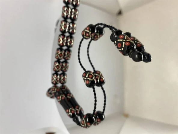 Tesbih TSBH0115BC 925 Ayar Gümüş Püsküllü Gümüş-Mercan İşlemeli Kapsül Kesim Usta El İşçilikli Erzurum Oltu Tesbih - Resim 3