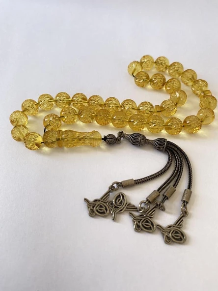 Tesbih TSBH0038AH 925 Ayar Gümüş Püsküllü  Faseta Kesim Usta El İşçilikli Ukrayna Su Damla  Kehribar Tesbih - Resim 4