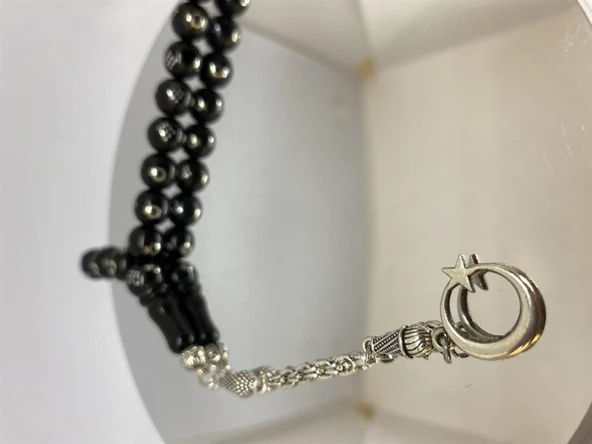 Tesbih TSBH0168HK Kararmaz Metal Püsküllü Pirinç Ayyıldız İşlemeli Küre Kesim Rus Oltu Tesbih - Resim 3