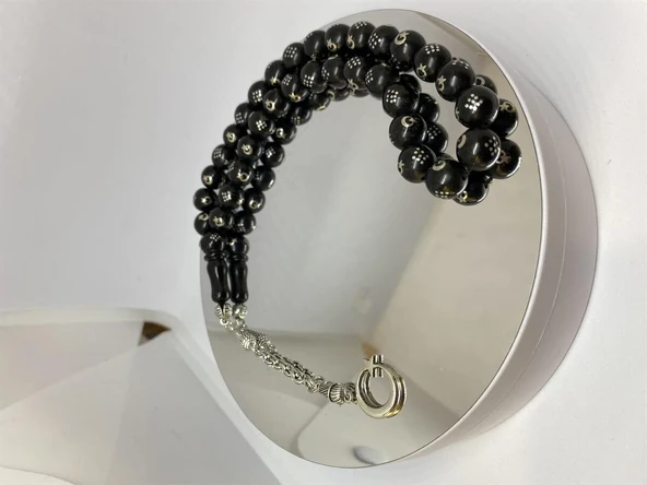 Tesbih TSBH0168HK Kararmaz Metal Püsküllü Pirinç Ayyıldız İşlemeli Küre Kesim Rus Oltu Tesbih ürün görseli