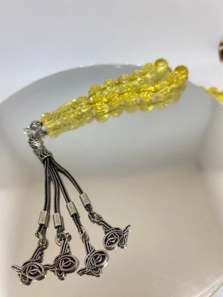 Tesbih TSBH0038AH 925 Ayar Gümüş Püsküllü  Faseta Kesim Usta El İşçilikli Ukrayna Su Damla  Kehribar Tesbih - Resim 3