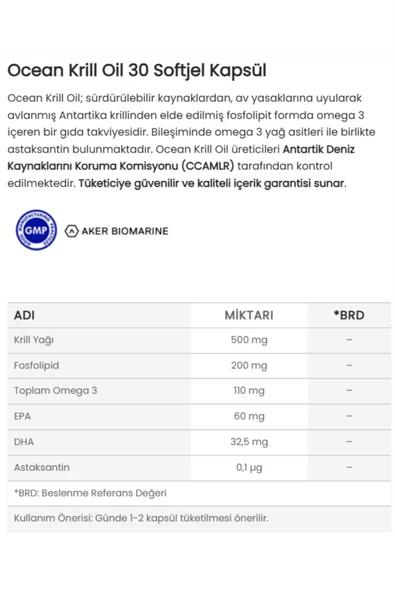 Ocean Krill Oil 500 Mg 30 Kapsül 3 Adet - Resim 2