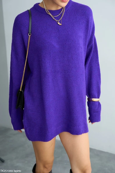 Bisiklet Yaka Tüylü Oversize Kazak - Resim 7