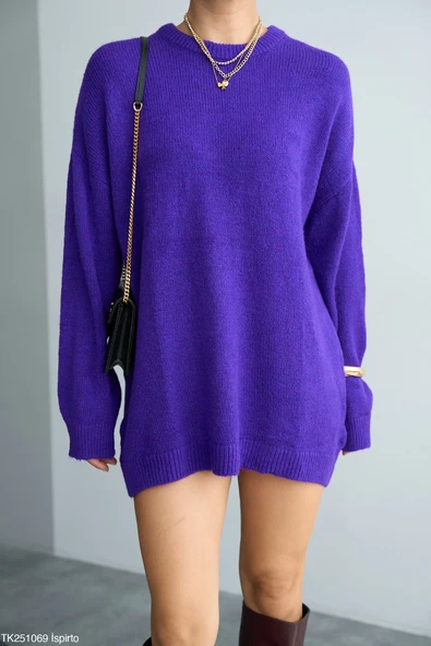 Bisiklet Yaka Tüylü Oversize Kazak - Resim 8