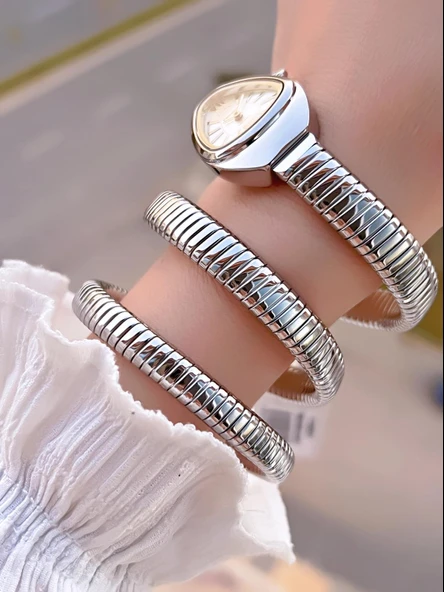 Ferrucci Yılan Dolamalı Çelik Kordon 2 Yıl Garantili 3 Atm Suya Dayanıklı Kadın Kol Saati C.03442.5 - Resim 2