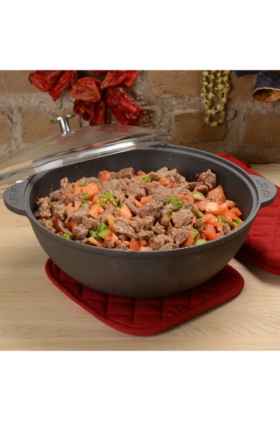 YUVARLAK KAZAN / TENCERE - ÇAP(Ø)30 CM.  6LT. CAM KAPAKLI - Resim 2