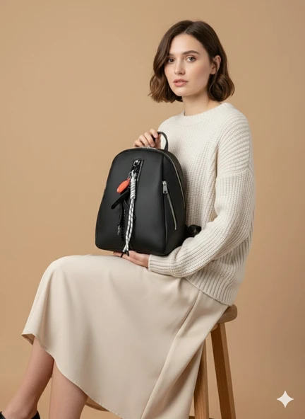 Kadın Sırt Çantası Şık Anahtar Detaylı, Modern Tasarım, Günlük Kullanıma Uygun 8683255014026 - Resim 2