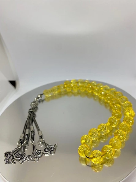 Tesbih TSBH0038AH 925 Ayar Gümüş Püsküllü  Faseta Kesim Usta El İşçilikli Ukrayna Su Damla  Kehribar Tesbih - Resim 2