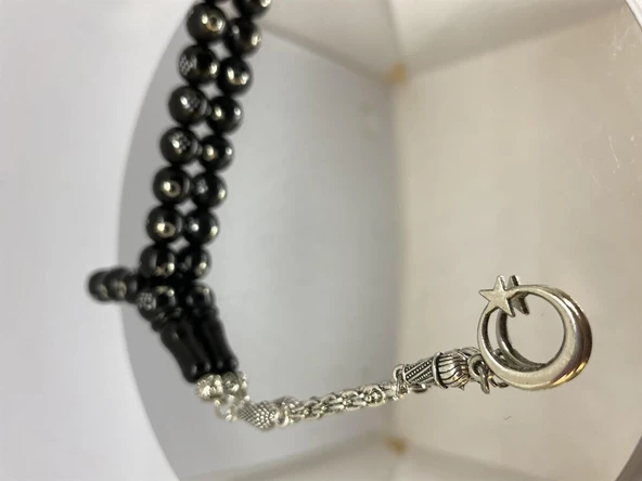 Tesbih TSBH0168HK Kararmaz Metal Püsküllü Pirinç Ayyıldız İşlemeli Küre Kesim Rus Oltu Tesbih - Resim 4