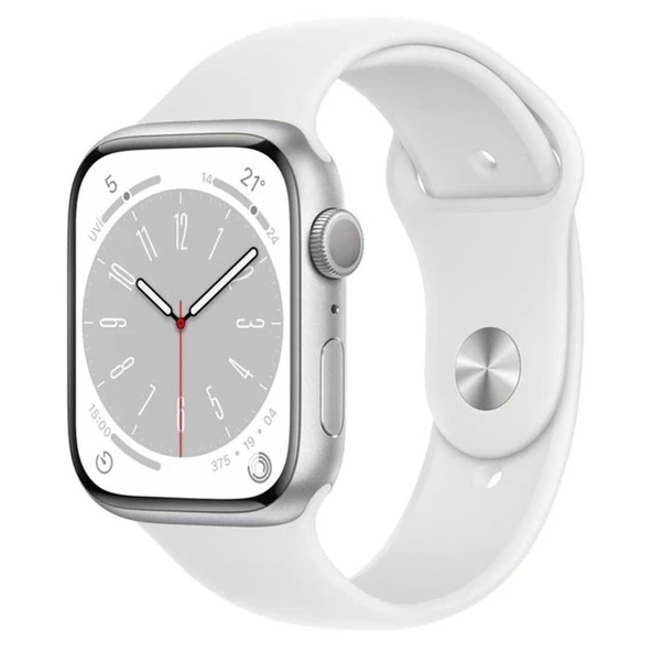 Apple Watch Serıes 8 GPS + Cellular 45Mm Gumus Aluminyum Kasa Beyaz Sport Band -Regular - Resim 2