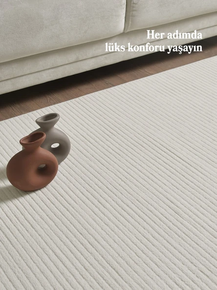 Modern Tasarımlı Salon  Mutfak  Koridor halısı  Düz Saçaklı Krem Renkli - Resim 2