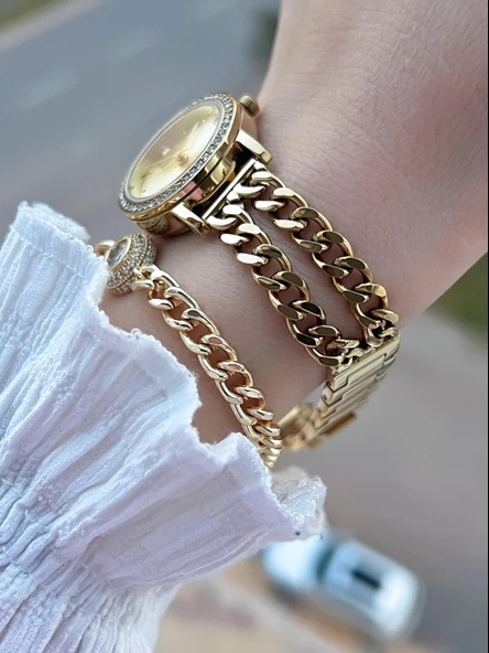 Ferrucci Küçük Vintage Kasa Çelik Kordon 2 Yıl Garantili 3 Atm Kadın Kol Saati+Bileklik FY.03615.4 - Resim 3