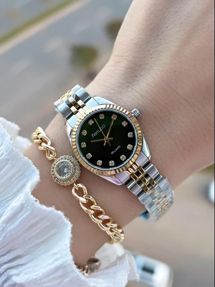 Ferrucci Küçük Vintage Kasa Çelik Kordon 2 Yıl Garantili 3 Atm Kadın Kol Saati+Bileklik FY.03630.3 ürün görseli