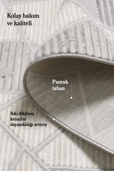 Modern Tasarımlı Pamuk Tabanlı Geometrik Desenli Saçaklı Siyah Renkli Halı - Resim 5