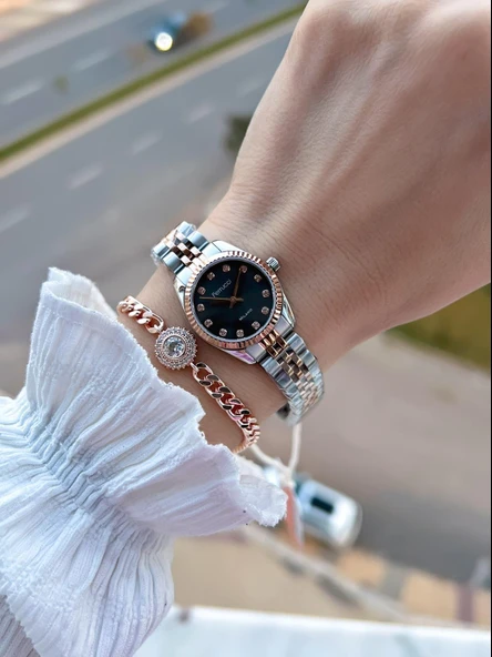 Ferrucci Küçük Vintage Kasa Çelik Kordon 2 Yıl Garantili 3 Atm Kadın Kol Saati+Bileklik FY.03630.6 - Resim 2