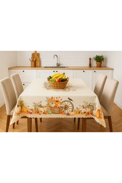 Leke Tutmaz 3D Dijital Baskılı Masa Örtüsü Bal Kabağı Pumpkin Modern Masa Örtüsü - Resim 4