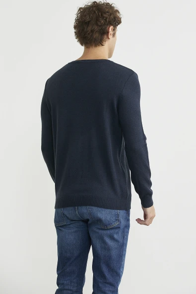 V Yaka Basic Triko Kazak - Lacivert - Resim 5