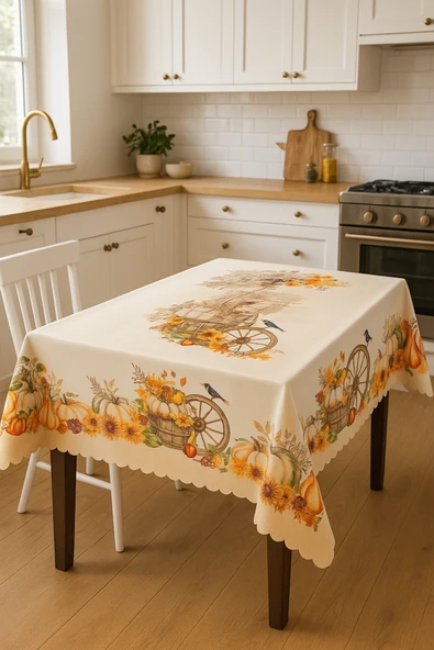 Leke Tutmaz 3D Dijital Baskılı Masa Örtüsü Bal Kabağı Pumpkin Modern Masa Örtüsü ürün görseli
