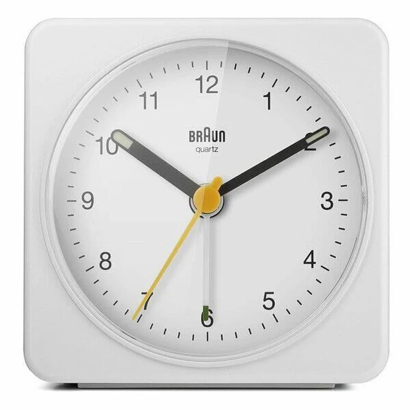 BRAUN BC03W BEYAZ KLASİK SEYAHAT ANALOG ALARMLI MASA SAATİ - Resim 4