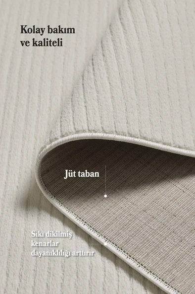 Modern Tasarımlı Salon  Mutfak  Koridor halısı  Düz Saçaklı Krem Renkli - Resim 4