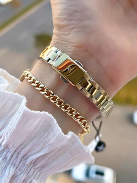 Ferrucci Küçük Vintage Kasa Çelik Kordon 2 Yıl Garantili 3 Atm Kadın Kol Saati+Bileklik FY.03615.4 - Resim 4