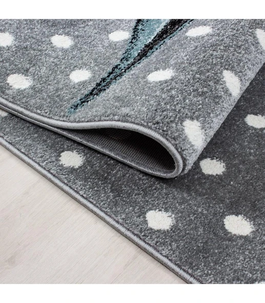 Sevimli Peri Atı Desenli Çocuk halısı Gri Mavi Renklerde - Resim 3