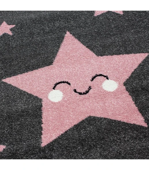 Sevimli Yıldız Star desenli Çocuk halısı Gri Pembe - Resim 5