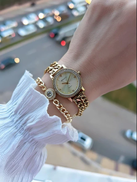 Ferrucci Küçük Vintage Kasa Çelik Kordon 2 Yıl Garantili 3 Atm Kadın Kol Saati+Bileklik FY.03615.4 - Resim 2