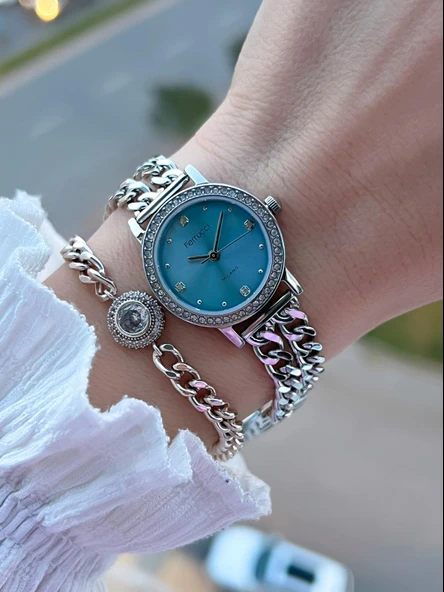 Ferrucci Küçük Vintage Kasa Çelik Kordon 2 Yıl Garantili 3 Atm Kadın Kol Saati+Bileklik FY.03615.3 ürün görseli