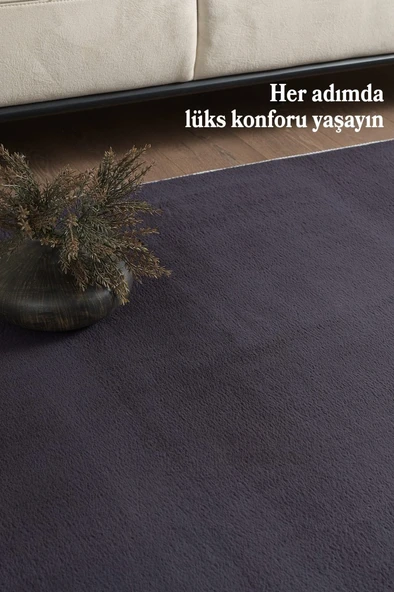 Modern Saçaklı Kaymaz Taban Tavşan Tüyü Kolay Temizlenebilir Yıkanabilir Salon Oturma Odası Yolluk Mutfak Halısı Gri Renk - Resim 5