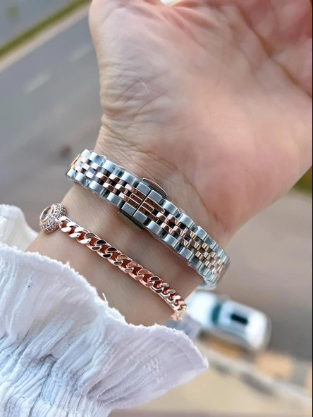 Ferrucci Küçük Vintage Kasa Çelik Kordon 2 Yıl Garantili 3 Atm Kadın Kol Saati+Bileklik FY.03630.6 - Resim 3