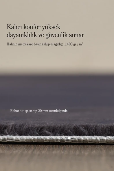 Modern Saçaklı Kaymaz Taban Tavşan Tüyü Kolay Temizlenebilir Yıkanabilir Salon Oturma Odası Yolluk Mutfak Halısı Gri Renk - Resim 4