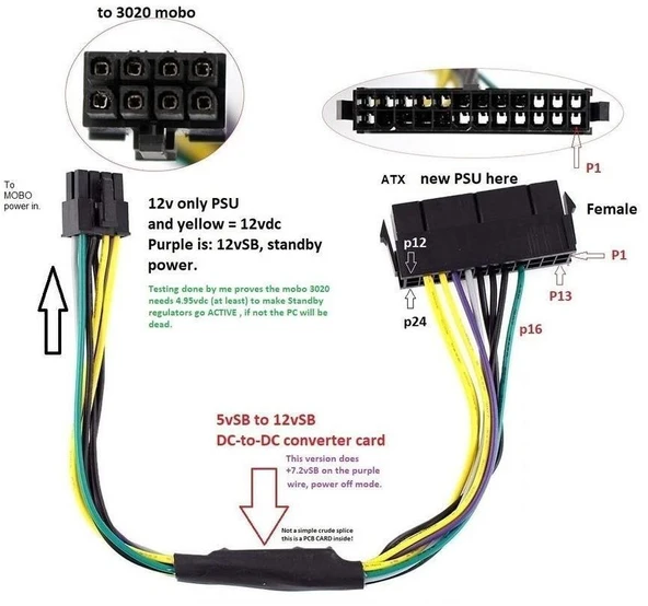 PrimeX PX-4973 DELL Optiplex 8 Pin To 24 Pin ATX PSU Power Güç Adaptör Kablosu - Resim 3