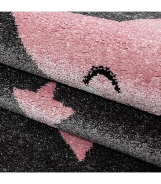 Sevimli Yıldız Star desenli Çocuk halısı Gri Pembe - Resim 2