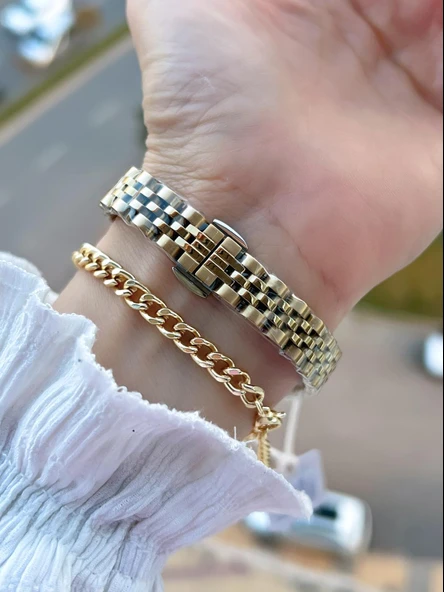 Ferrucci Küçük Vintage Kasa Çelik Kordon 2 Yıl Garantili 3 Atm Kadın Kol Saati+Bileklik FY.03630.2 - Resim 3