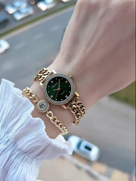 Ferrucci Küçük Vintage Kasa Çelik Kordon 2 Yıl Garantili 3 Atm Kadın Kol Saati+Bileklik FY.03615.5 - Resim 4