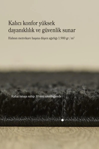 Yuvarlak Halı Yumuşak Yüksek Havlı 30 mm Shaggy Salon halısı Düz Siyah Renkli - Resim 4