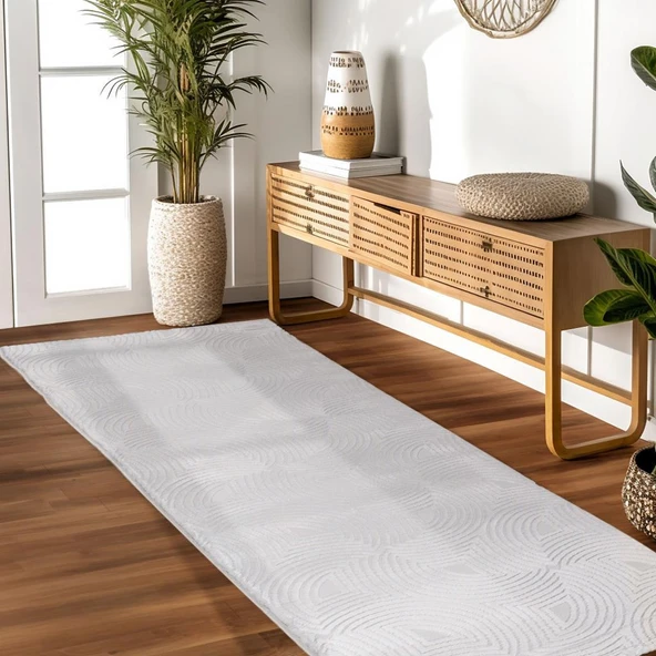 Kabartmalı Halı Dalga desenli İskandinav Bohem tarzı yumuşak Halı Gümüş Krem - Resim 3