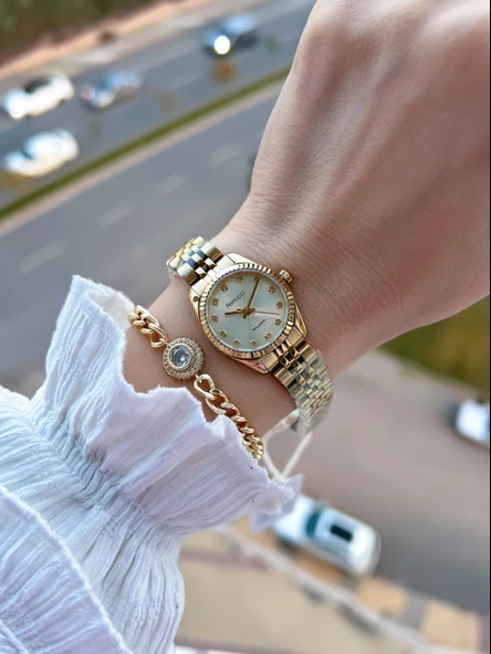 Ferrucci Küçük Vintage Kasa Çelik Kordon 2 Yıl Garantili 3 Atm Kadın Kol Saati+Bileklik FY.03630.2 - Resim 2