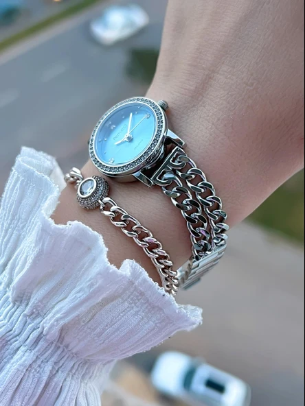 Ferrucci Küçük Vintage Kasa Çelik Kordon 2 Yıl Garantili 3 Atm Kadın Kol Saati+Bileklik FY.03615.3 - Resim 2