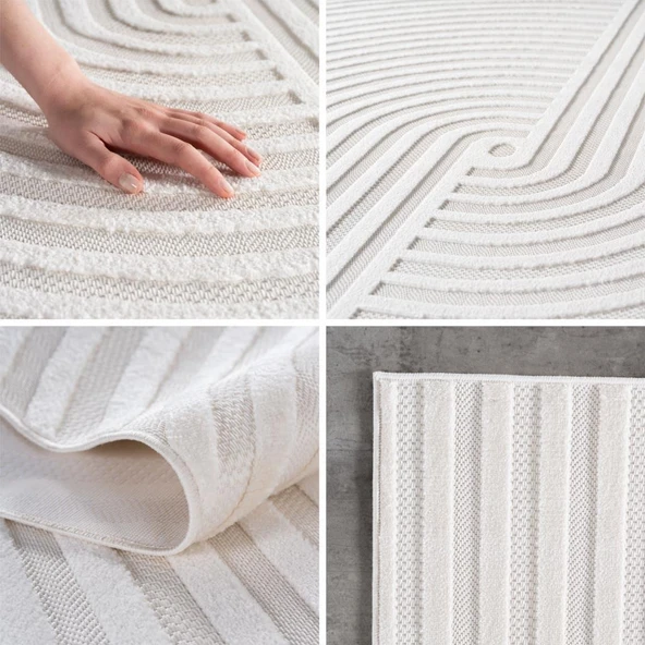 Modern Bohem Krem Salon Mutfak İç Dış Mekan Teras Balkon Oda Çocuk Halısı - Resim 2