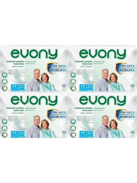 EVONY Hasta Bezi Yetişkin Bel Bantlı Tekstil Yüzey M-Orta Boy 120 Adet (4PkX30) ürün görseli