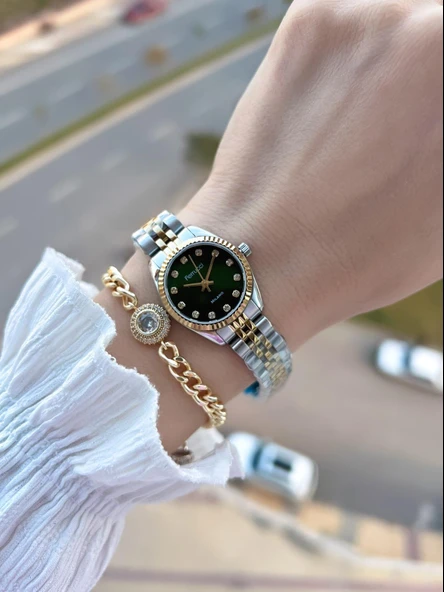 Ferrucci Küçük Vintage Kasa Çelik Kordon 2 Yıl Garantili 3 Atm Kadın Kol Saati+Bileklik FY.03630.3 - Resim 2