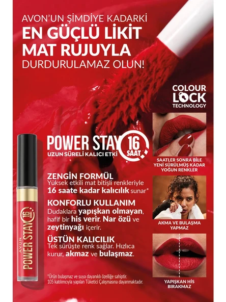 Avon Power Stay  Kalıcı Likit Mat Ruj 6 ml - Resilient Red - Resim 4