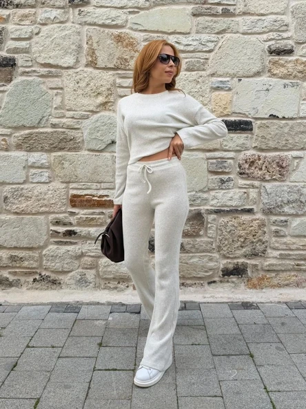 Kadın Bisiklet Yaka Crop Ve Ispanyol Paça Pantolon Ikili Takım - Resim 2