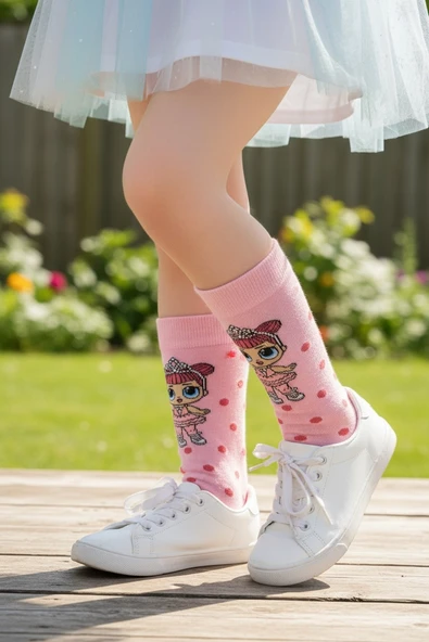 Bebekli Kız Çocuk Dizaltı Çorap - Resim 6